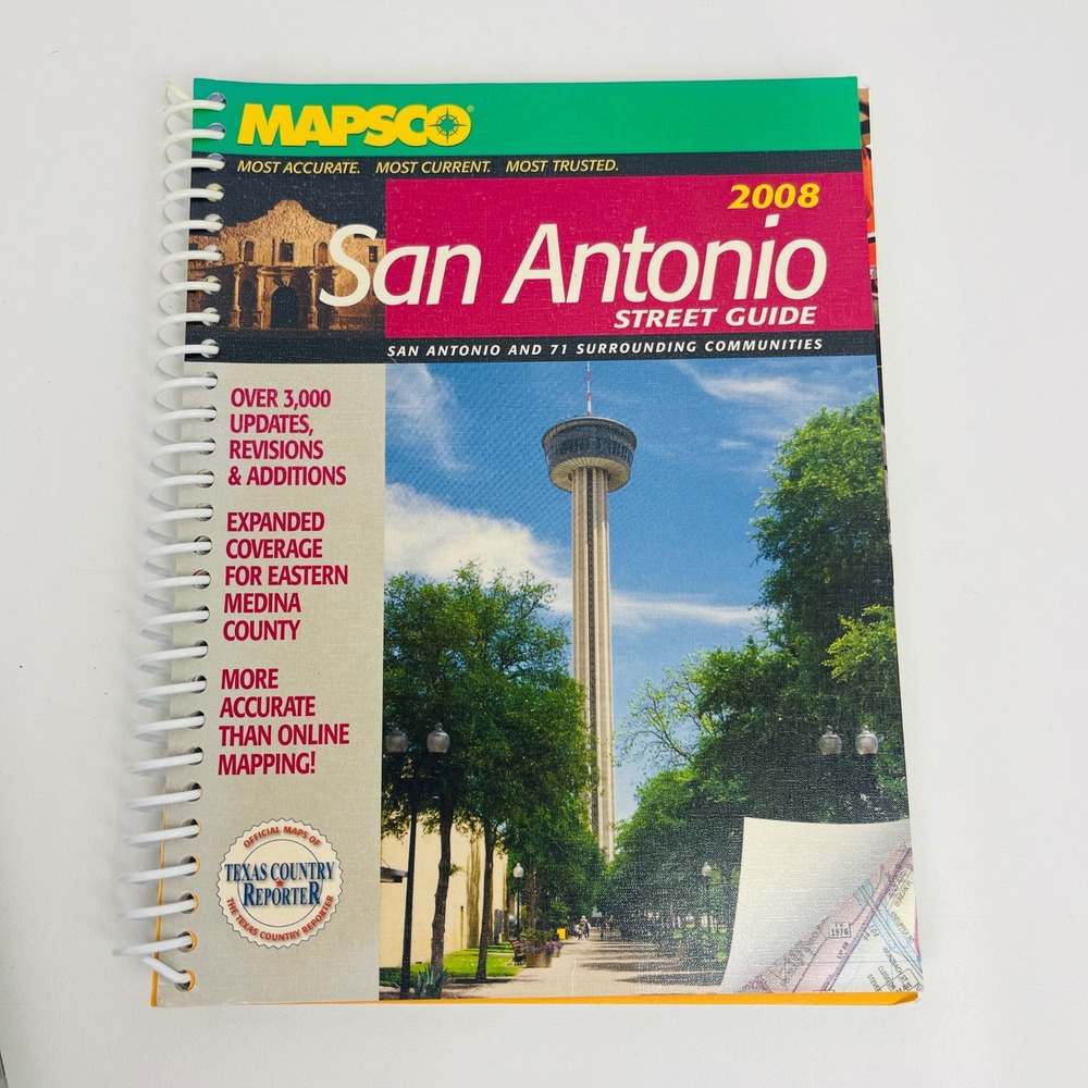 Mapsco San Antonio Street Guide 2008 Spiral Bound Texas Map 72 Cities Excellent